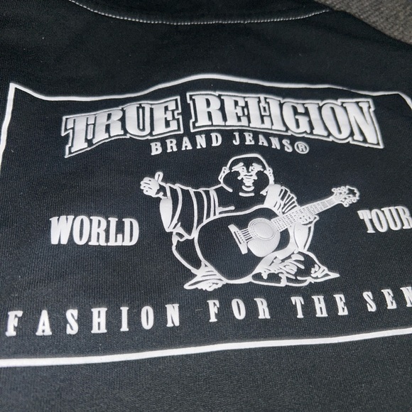 True Religion BIG Graphic Puff Print Black Graphic Full Zip Hoodie Large - Picture 3 of 6